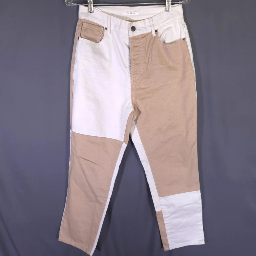 PacSun Two-Tone Paneled High Rise‎ Straight Leg Jeans Button Fly Size 27